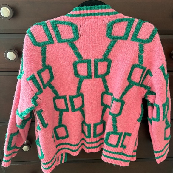 S/M Miracle Pink/Green Chain Link Cardigan - Picture 3 of 3